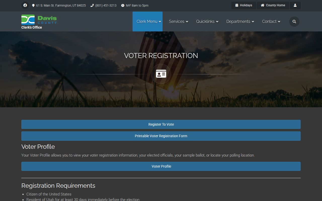 Farmington resident lookup Davis County voter profile