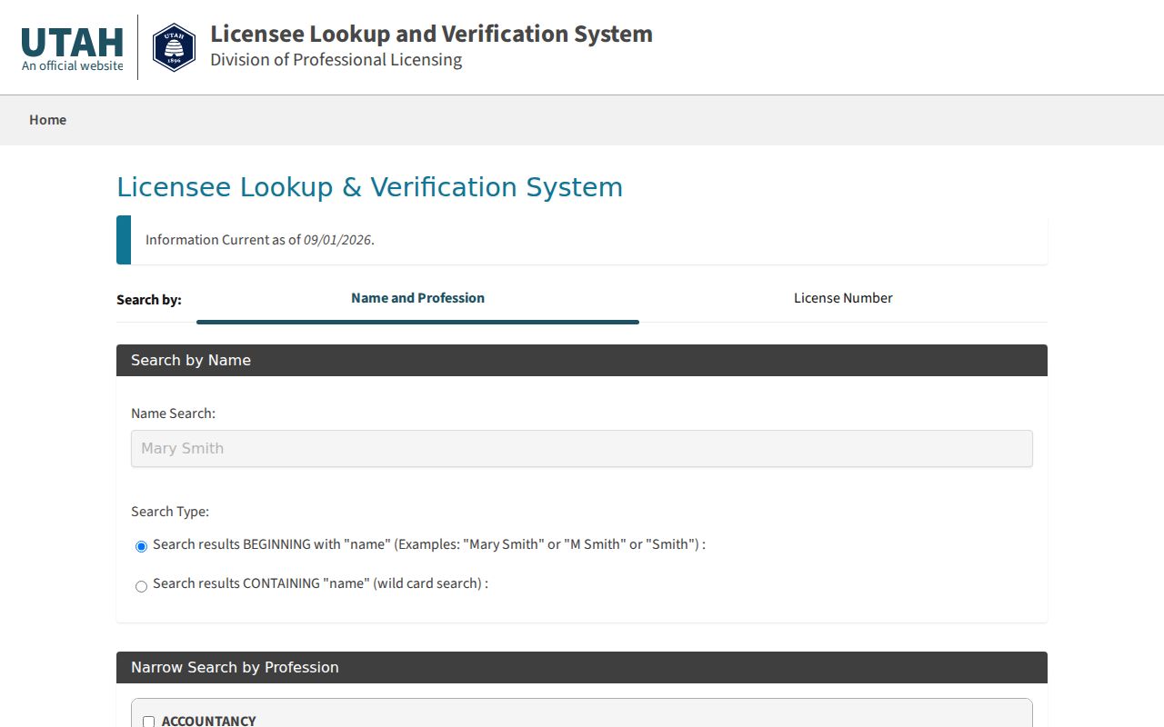 Farmington resident lookup Utah Licensee Lookup