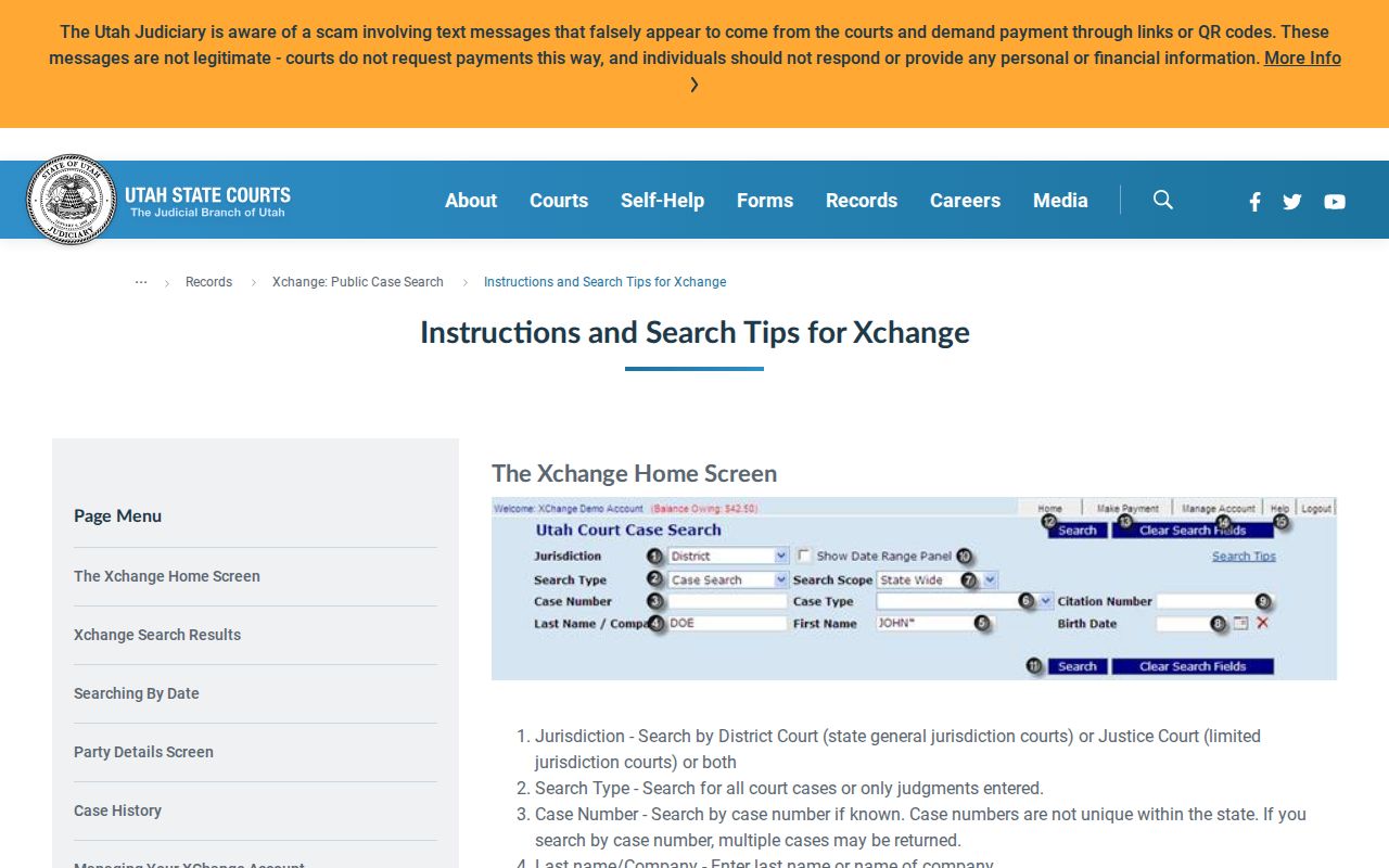 Farmington resident lookup Utah Courts Xchange search tips