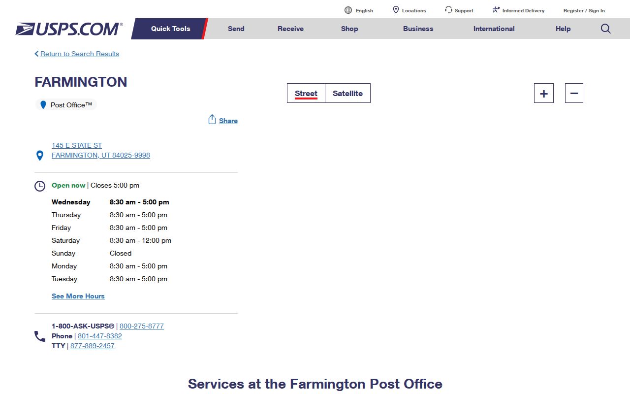Farmington ZIP code directory post office 84025